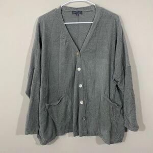 Barefoot Dreams CozyChic Lite Button Front Cardigan Sweater Womens Medium Grey
